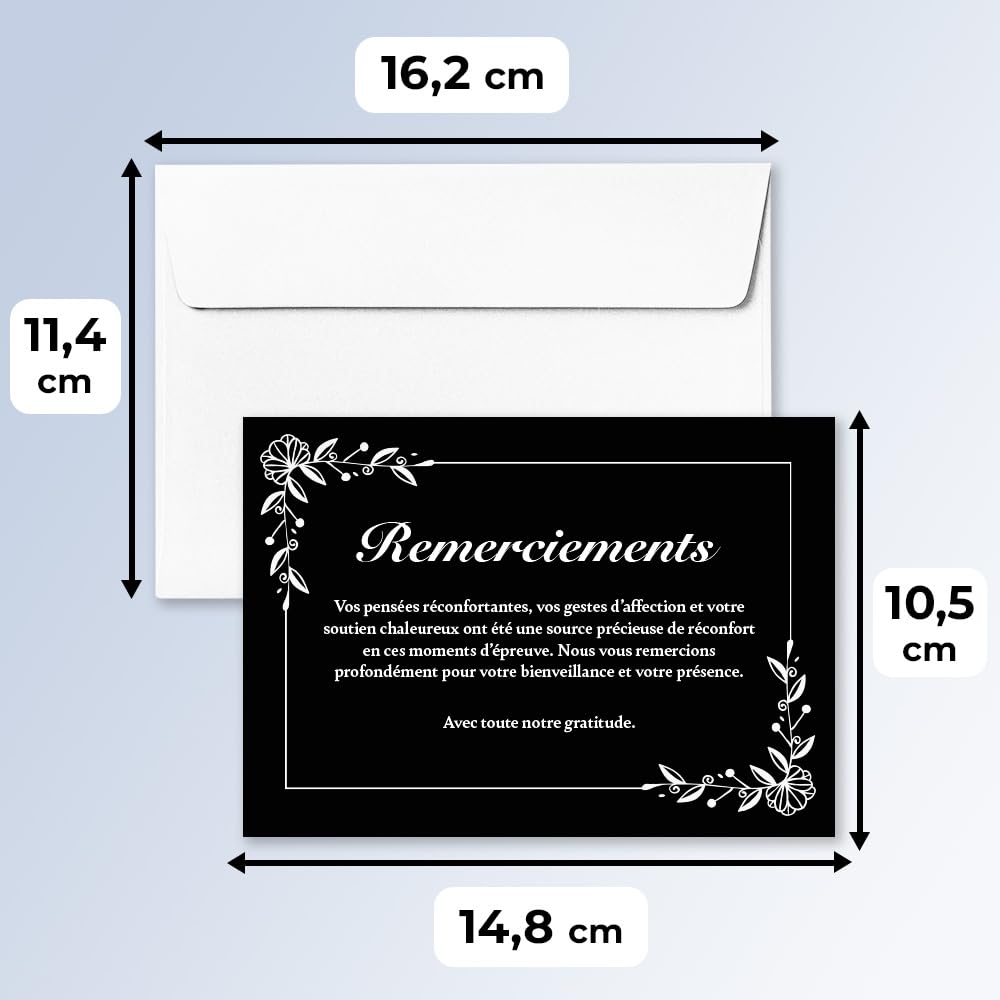 Cartes Remerciement Deuil Condoléances Décès Obsèques avec Enveloppes Format A6 (10,5 x 14,8 cm) Harmonie Florale