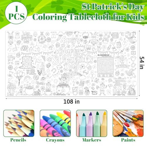 Image of QZYL 54 inch x 108 inch Coloring St Patricks Day Crafts, Giant Coloring Table Cloth for Kids, Painting Poster Art Activities Banner Disposable St Patrick's Day Crafts for Home Classroom St Paddys Decorations