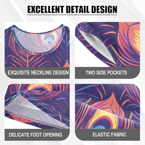 ALAZA Stylish Peacock Feather Pajamas Short Sleeve 2 Piece Sleepwear Top and Bottom Pajama Set Unisex4