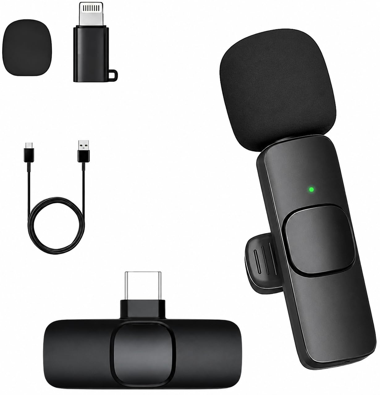 K8 Wireless Microphone, Bluetooth Collar Microphone for Type-C Android & iOS Noise Canceling Mic for Vlogging, Clip-On for YouTube, Singing, Video Recording, Podcasting