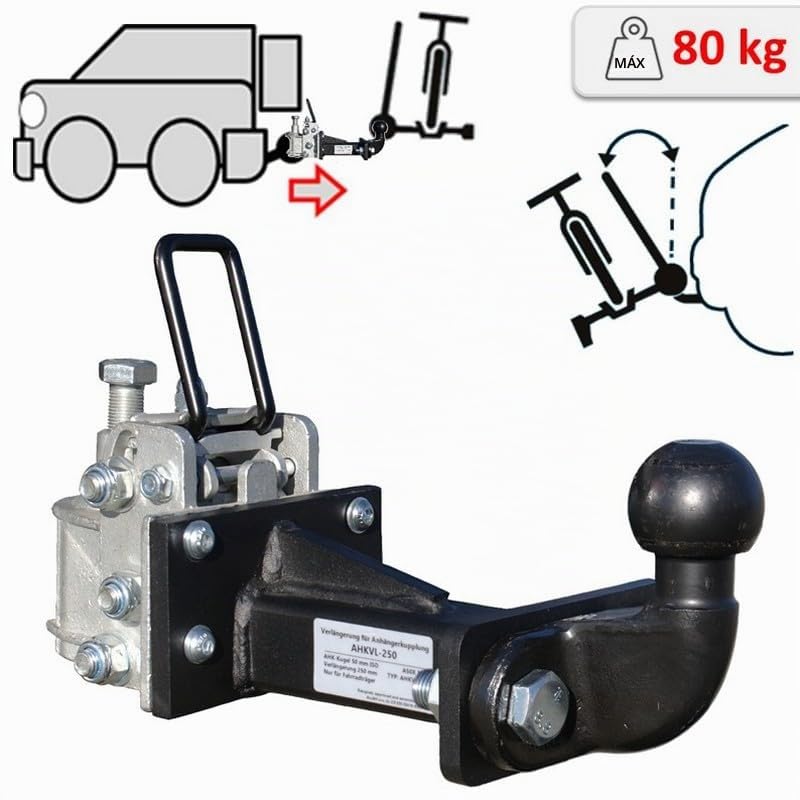 Extensor Universal de Enganche de Remolque para portabicicletas para Cualquier Tipo de Enganche de Remolque (250 mm, inclinable)