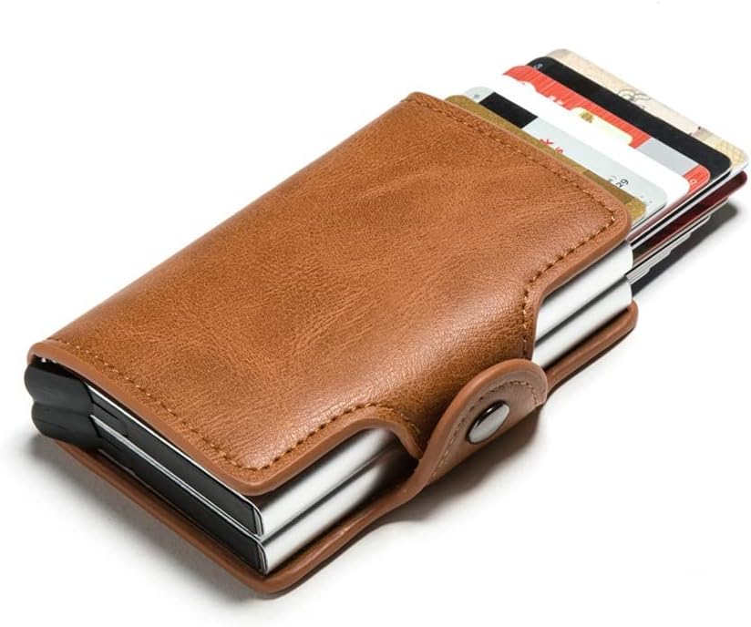 Mini Double Box Metal Wallet Vintage Leather Credit Card Holder for Men and Women Business Card ID Badge Holder Case (Color : Black, Size : 9.5 * 6.5cm)
