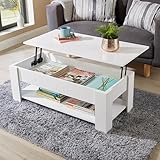 Home Source Coffee Table with Lift Up Top Storage Area and Magazine Shelf, White