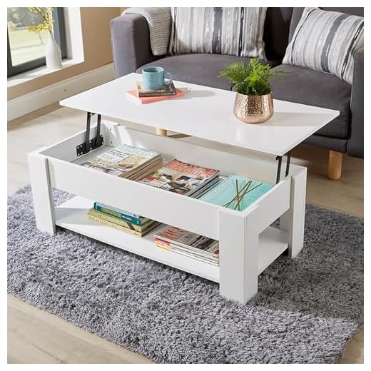 Home Source Coffee Table with Lift Up Top Storage Area and Magazine Shelf, White