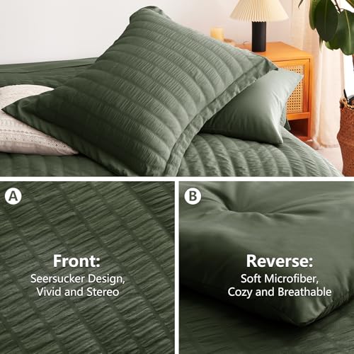 Image of CozyLux Full Size Comforter Sets Dark Green, 7 Pieces Seersucker Textured Luxury Bed in a Bag, All-Season Bedding Sets with Down Alternative Comforter, Sheets, Pillowcases & Shams, Bedroom Bed Set