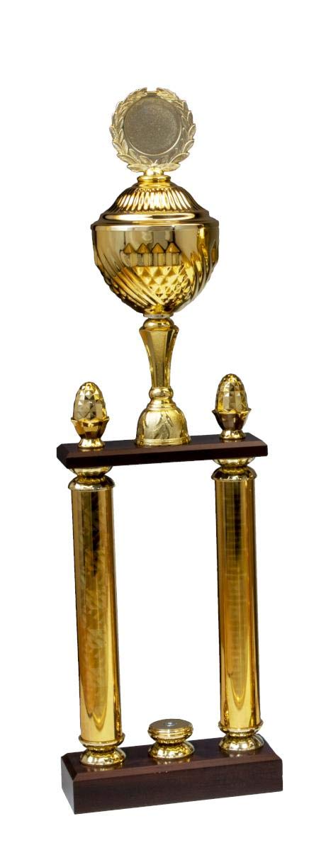 · Säulen Pokal Serie Dakota, Gold, mit Wunschtext, individuellem Motiv-Emblem, wählbar in 3 Größen, oder als 3er-Serie