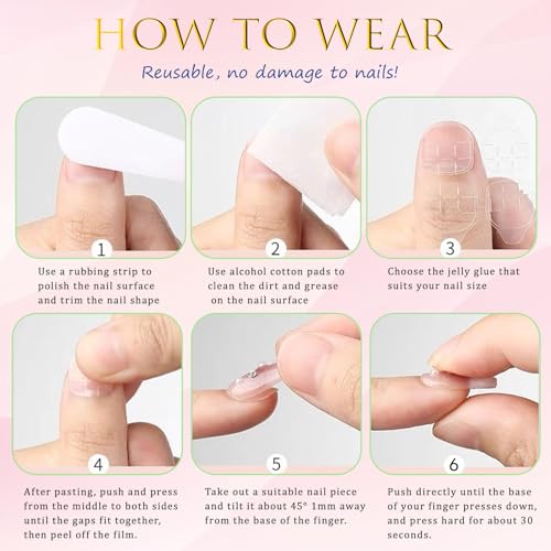 Red French Tip Press on Nails Almond Fake Nails Medium Acrylic Nails Press ons Red Lines Artificial Full Cover Glossy Stick Glue on Nails for Women 24 Pcs