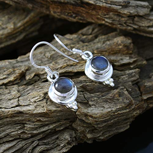 Boucle d'oreille labradorite argent 925 anti-allergie ronde - 3