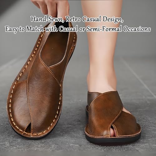 Soulario Leather Sandals for Men, 2025 New Large Size Mens Dress Flat Sandals, Open Side Cutouts Flat Sole2