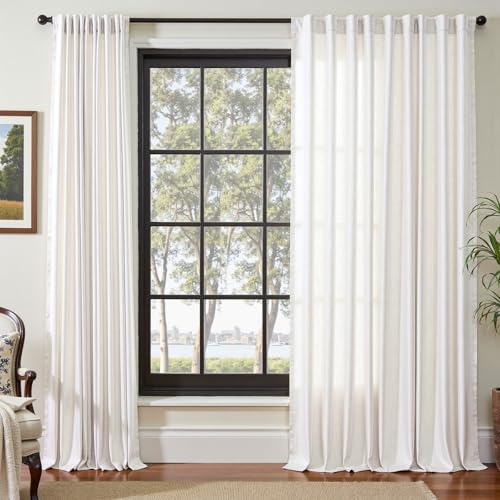 Image of jinchan Linen Curtains Light Filtering Back Tab 84x90 Inch 1 Panel White