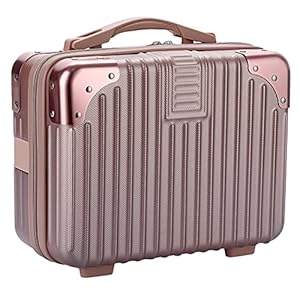 Tolida Makeup Travel Case, Hard Shell Cosmetic Organizer Bag with Elastic Band and Soft Handle, Portable Mini ABS Carrying Suitcase for Skin Care (Vertical Grain with Corner Protector, Gold Rose)