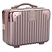Tolida Makeup Travel Case, Hard Shell Cosmetic Organizer Bag with Elastic Band and Soft Handle, Portable Mini ABS Carrying Suitcase for Skin Care (Vertical Grain with Corner Protector, Gold Rose)