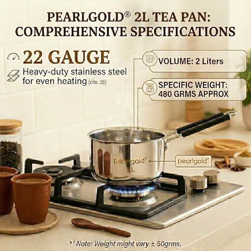 Image of Premium Stainless Steel Tea Pan Saucepan Tapeli Patila | Induction Friendly Heavy Duty Milk & Chai Boiling Pot Flat Base | Multipurpose Steel Pan for Gas & Induction Stove (2, litres)