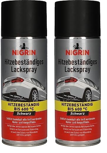 NIGRIN Lackspray, 400 ml, mattschwarzer Autolack, hitzebeständig, schützt Motor und Auspuff vor Rost, schnell trocknend, schwarz (Packung mit 2)