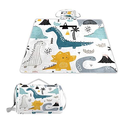 BALII Handgezeichnete Dinosaurier-Picknickdecke, Teppich, Matte, wasserdichte Unterseite, für Outdoor, Strand, Camping Cover