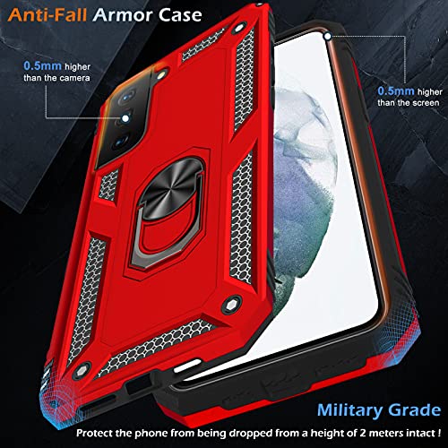 Image of Case for Samsung Galaxy S21 5G Case Heavy Duty with Built in Screen Protector Hard Armor Military Anti-Fall Bumper Cover for Samsung S21 5G 6.2 2021 Phone Cases with Magnetic Ring Kickstand Red
