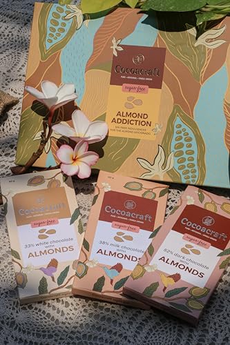 Image of Cocoacraft Almond Addiction | Sugar Free Chocolate Gift Box | Pack of 3 Milk, White & Dark Chocolates | Premium Gift Hamper for Christmas, Birthday, Wedding, Anniversary & Corporate Gifting