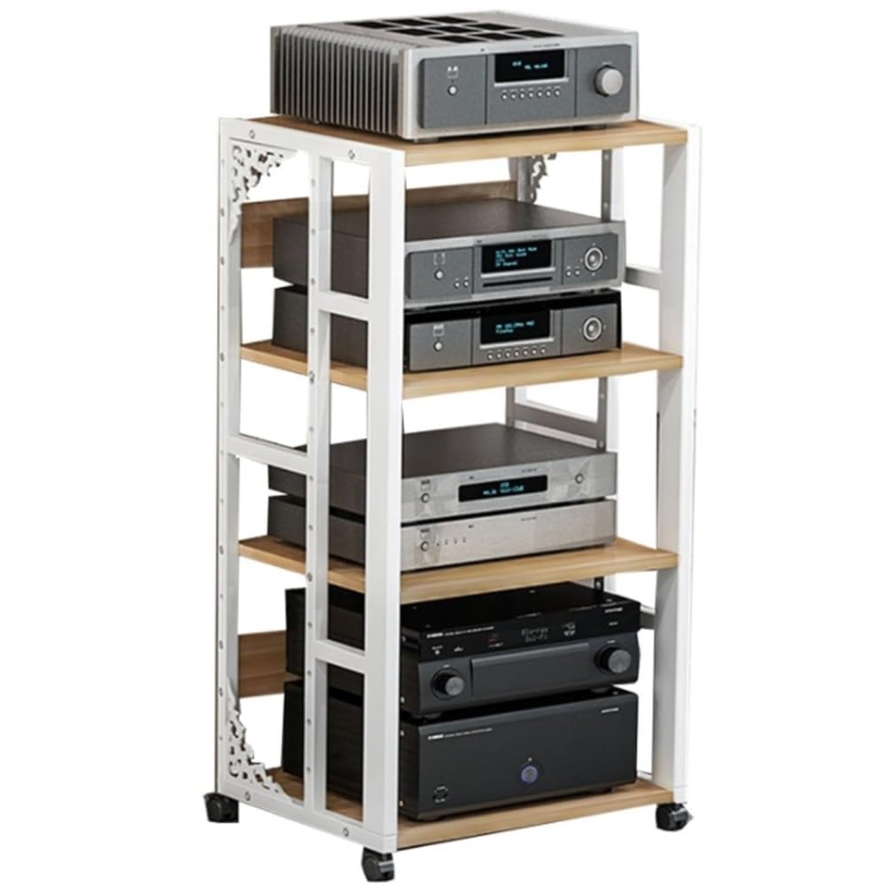 Meuble stéréo réglable à 4 niveaux pour lecteurs CD/DVD, étagère de rangement pour supports audio/vidéo, support d'angle pour salons, salles de réunion et d'enregistrement - Design blanc mod