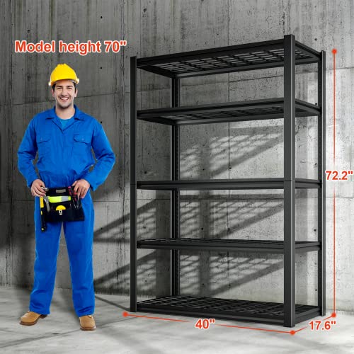Reibii 72.2" H Garage Shelving Heavy Duty Storage Shelves 2000Lbs Adjustable 5 Tier Garage Storage Shevles Heavy Duty Shelving Unit Metal Shelves For Storage Industrial Garage Storage Rack #TOP1