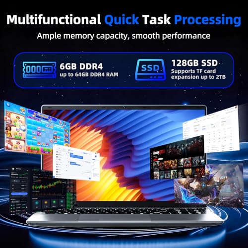 Image of 15.6 Inch Laptop with Office 365, 6GB RAM 128GB SSD, Quad-Core Processor, Win 11 Home Laptops Computer, IPS FHD, 180Viewing, Type-C, WiFi 5, BT 4.2, Portable Thin Business Student Laptops