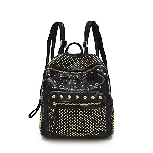 Sacs à dos femmes cuir souple version coréenne sac à bandoulière loisirs rivet noir