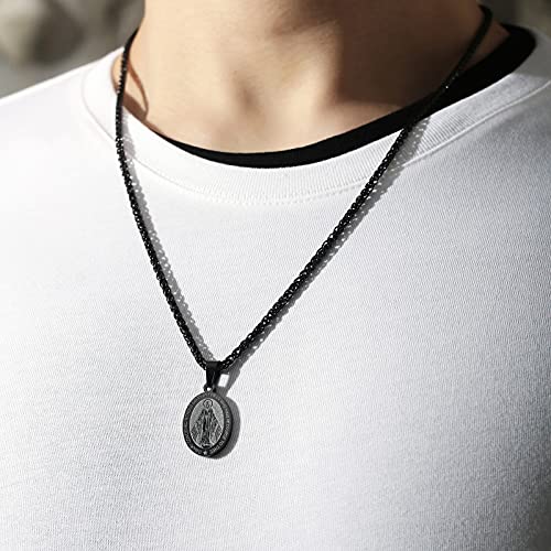 P. BLAKE Oval Saint Christopher/Michael/Joseph/Jude/Virgin Mary/Joseph/Francis/Patrick/Anthony/Benedict/Thomas Necklace for Men Women, Stainless Steel Catholic Patron Pendant with Chain 24 Inches