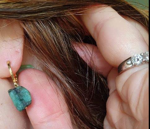 Miniatura 5 de Gempires Natural Raw Emerald Hoop Earring Crystal Hoop Earring, Raw Gemstone, May Birthstone, Energy Healing Crystals, Gift for Her (Emerald)