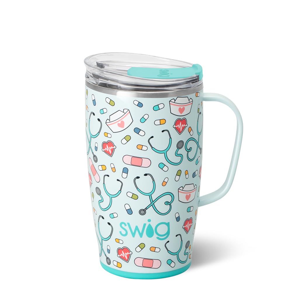 Swig Life 18oz Travel Mug, Insulated Tumbler with Handle and Lid, Cup Holder Friendly, Dishwasher Safe, Stainless Steel, Travel Coffee Cup, Nurse