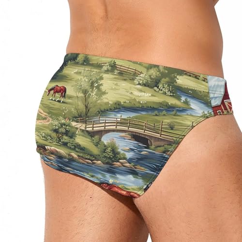 Farmhouse Bridge Horse Scene Novelty Men's Brief Swimwear Pants Swimming Trunks Beach Shorts Underwear3