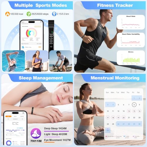 Image of Smart Bracelet Health Activity Fitness Tracker for Women & Men | 24 /7 Heart Rate & Stress Monitor, Sleep Tracking, Slim 16g Lightweight Bracelet, 7-10 Day Battery, Free App, No Subscription
