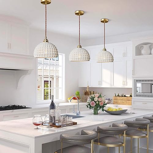 Image of White Ceramic Pendant Light Elegance Nordic Hanging Lamp Brass Finish Modern Ceiling Light Minimalist Style Ceiling Hanging Lamp for Kitchen Island Bedroom Bedside