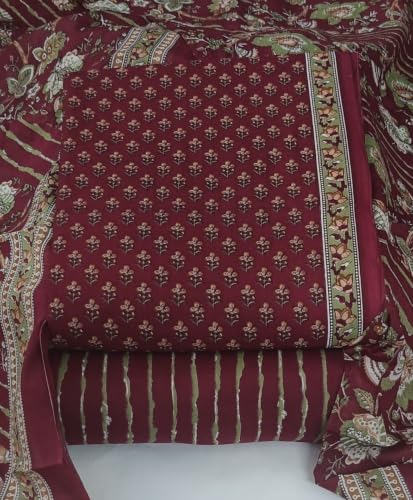 Image of DRAVINAM Trends Women's Premium Cambric Cotton Jaipuri Printed Unstitched Salwar Suit Dress Material with Mulmul Cotton Dupatta