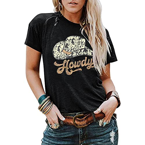 Howdy Shirt Women Cowgirl Western Shirts Country Music Tshirt Short Sleeve Rodeo Graphic Tee Top