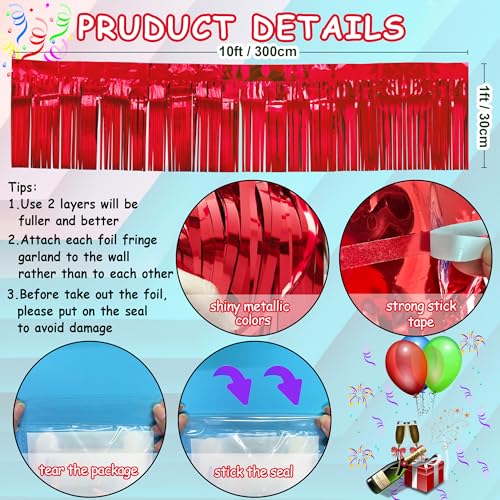 Image of 4 Packs Total 39 Feet Parade Floats for Trailer Car, Red Foil Fringe Garland Tinsel Streamers Hanging Backdrop Banner Table Skirts for 4th of July Graduation Homecoming Wedding Birthday Party Decor