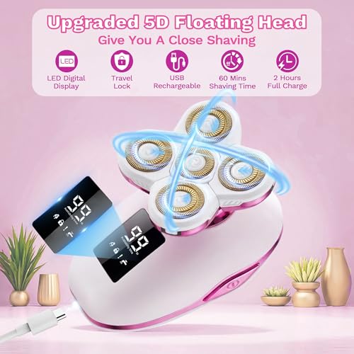 Electric Razors for Women, 5 in 1 Lady Shavers, Electric Shaver for Women, Wet/Dry Bikini Trimmer, Rechargeable Facial Hair Removal, Painless Shaver Razor for Arms Legs Armpit Pubic Area - image 4