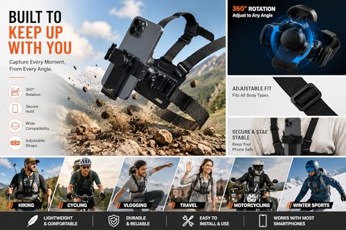 Image of CHG Chest Phone Mount Body Harness Mobile Holder POV Recording Strap Bike Riding Chest Mount vlog Shooting Holder Adjustable Smartphone Harness Action Camera