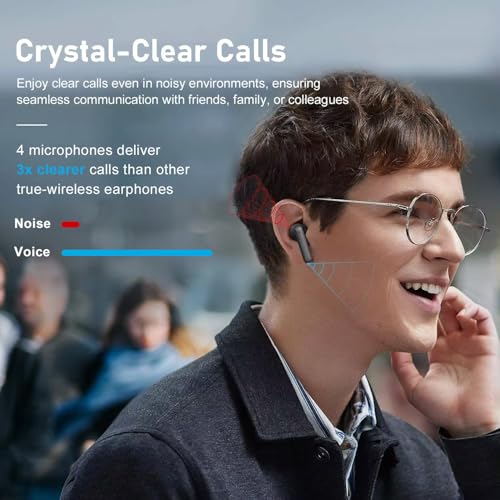 Image of True Wireless Stereo in Ear Earbuds with Environmental Noise Cancellation Quad Mic | Low Latency Gaming | Type-C Fast Charging | IPX5 Waterproof Standard | Bluetooth 5.4 Earbuds TWS [ Black ]