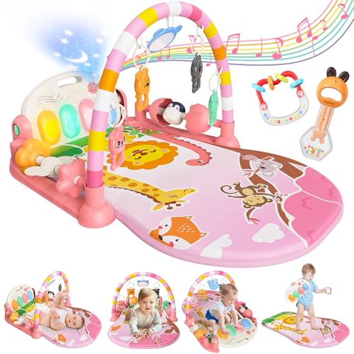 Baby Play Mat with Kick and Play Piano Gym, Funny Tummy Time Mat with Music and Lights, Baby Gyms &...