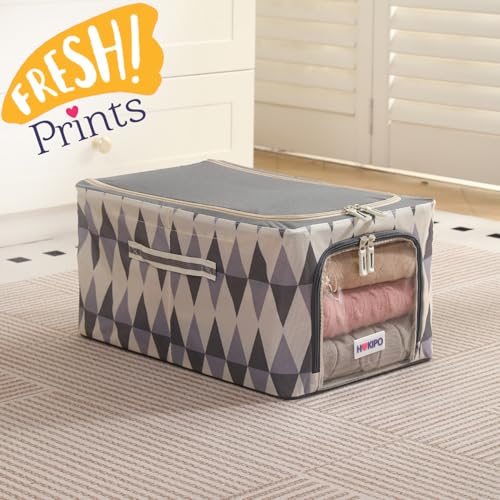 Image of HOKIPO Clothes Storage Box, 600D Oxford Fabric Organiser for Wardrobe, Ash Mirage - Medium Pack of 2 (AR-6488-GRY*2)
