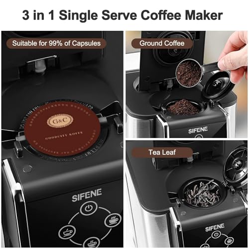 Image of Single Serve Coffee Maker, Personal Coffee Brewer Machine 3 in 1 for Capsule pod, Loose Leaf Tea & Ground Coffee, 50oz Removable Water Reservoir, For Home&Office
