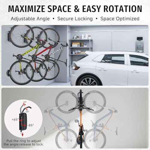 Image of BYHUME Bike Rack Garage,Bike Wall Mount, 150 Swivel & Space-Saving Vertical Bike Hangers for Storage, Sturdy Bike Stand Holds Up to 66lbs, Easy to Install, 1 Pack