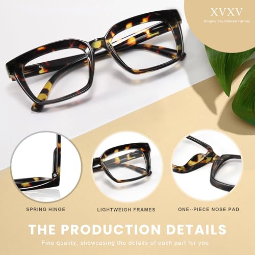 xvxv reading glasses for women men - blue light blocking readers oversize oprah square anti glareeyestrain spring hinge