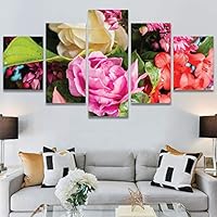 SIGNWIN 5 Panel Canvas Wall Art Pink Petals for Home Decorations Ready to Hang - 60