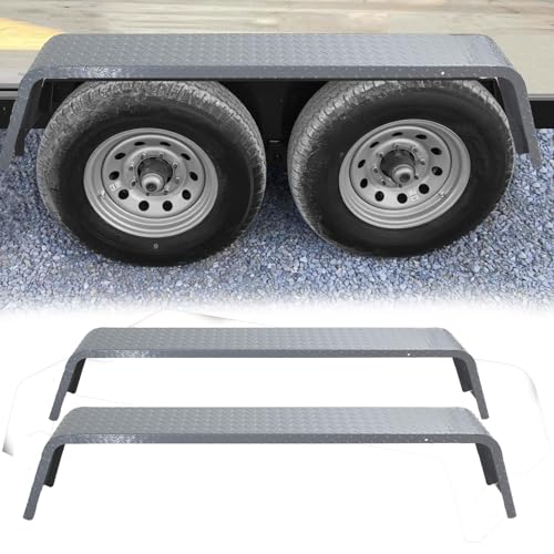 Trailer Fenders, Double Axle Trailer Fenders Fit 13"-15" Tires, Heavy Duty Steel Tandem Axle Trailer Fenders, 2 Pcs, Grey