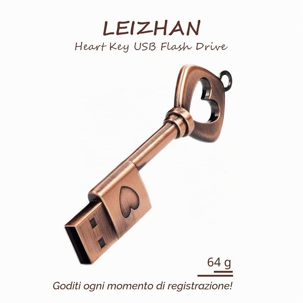 Chiavetta USB 32 GB con confezione regalo, chiavetta USB impermeabile a forma di chiave a forma di cuore, memoria esterna regalo romantico