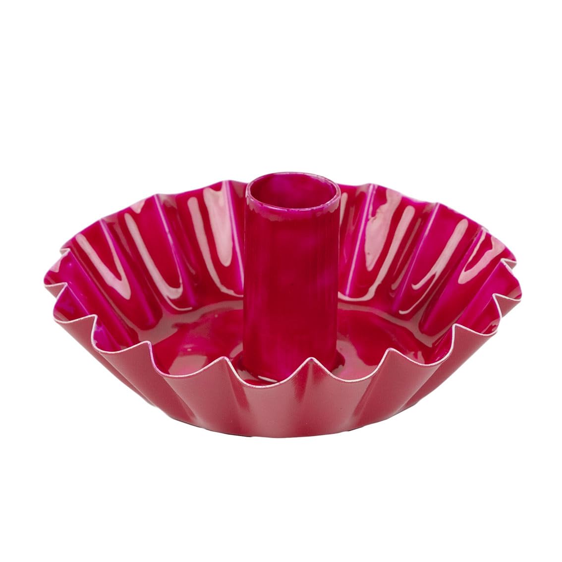 Scalloped Pink Metal Dinner Candle Holder, Handmade in India with Enamel Finish, Elegant Table Decor