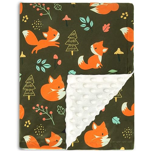 Image of BORITAR Baby Blanket for Boys Girls Soft Plush Minky Fabric Blanket, Double Layer Dotted Backing with Forest Foxes Multicolor Printed for Toddler Newborn 30 x 40 Inch