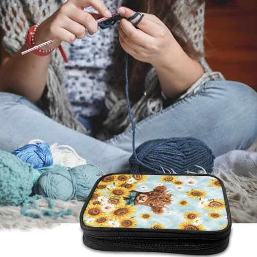 Image of Highland Cattle Crochet Hook Case Sunflower Portable Crochet Hook Organizer without Accessories Knitting Needle Case for Knitting Supplies Women Gifts
