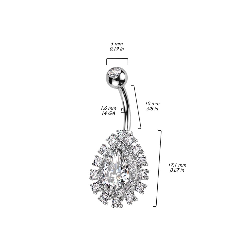 Bauch-nabelpiercing Tropfen Marquise Zirkonia viele Farben Nabel-Piercing Chirurgenstahl Bananabell Stab-länge 10-mm