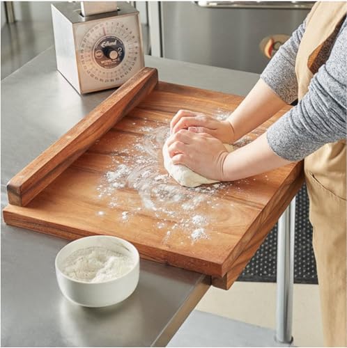 Image of Ironwood Gourmet Double-Sided Countertop Lyon Pastry /Cutting Board With Gravy Groove, Acacia Wood 17.25 x 24 x 1.25 inches | Extra Large Wood Cutting Board With Juice Groove | Countertop Lip Keeps The Board In Place | Easily Knead Dough & Carve Meat